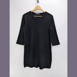 Zara Size M Womens Round Neck 3/4 Sleeve Raw Hem Tunic Dress in Black